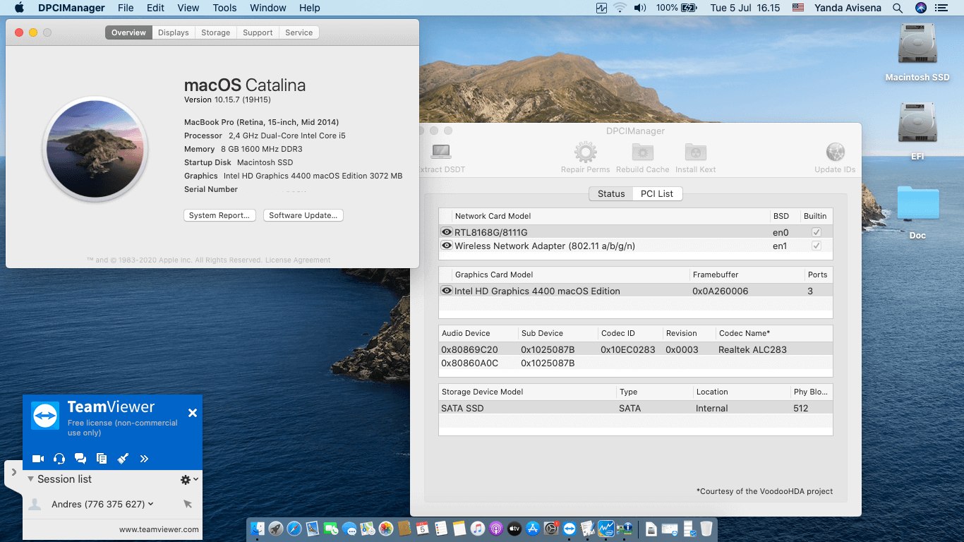 Success Hackintosh macOS Catalina 10.15.7 Build 19H15 in Acer Aspire E5-471-52DJ